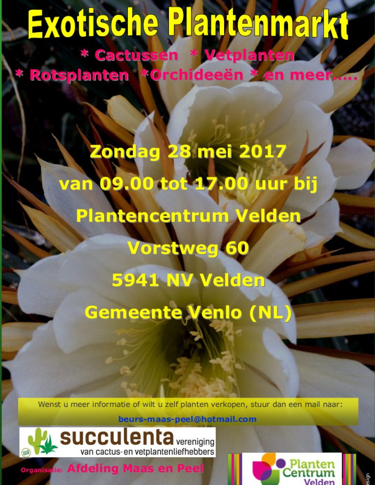 Exotische plantenmarkt afd. Maas en Peel op 28 mei