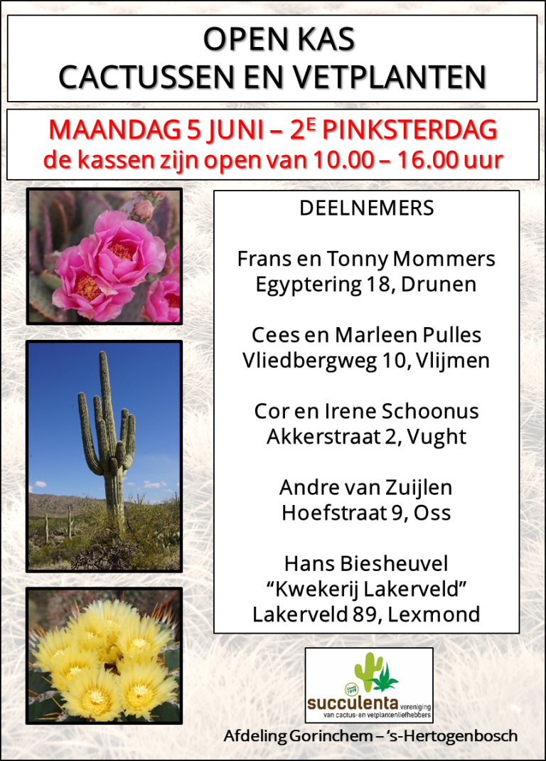 2e Pinksterdag ( 5 juni) open kas bij afd. Gorinchem – ’s Hertogenbosch